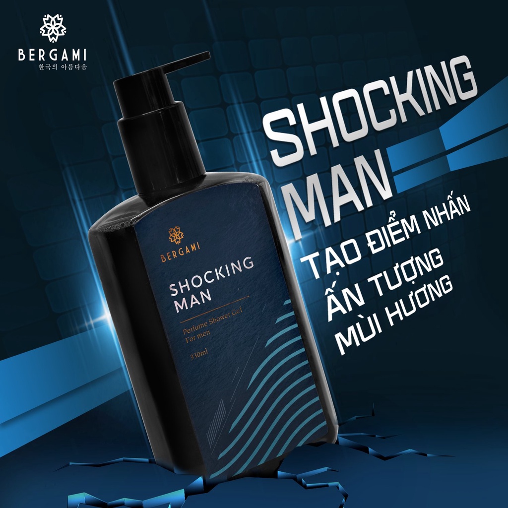 Sữa tắm nước hoa Nam 3 tầng hương DIỆT KHUẨN 24/24 Bergami Shocking Man 330ml