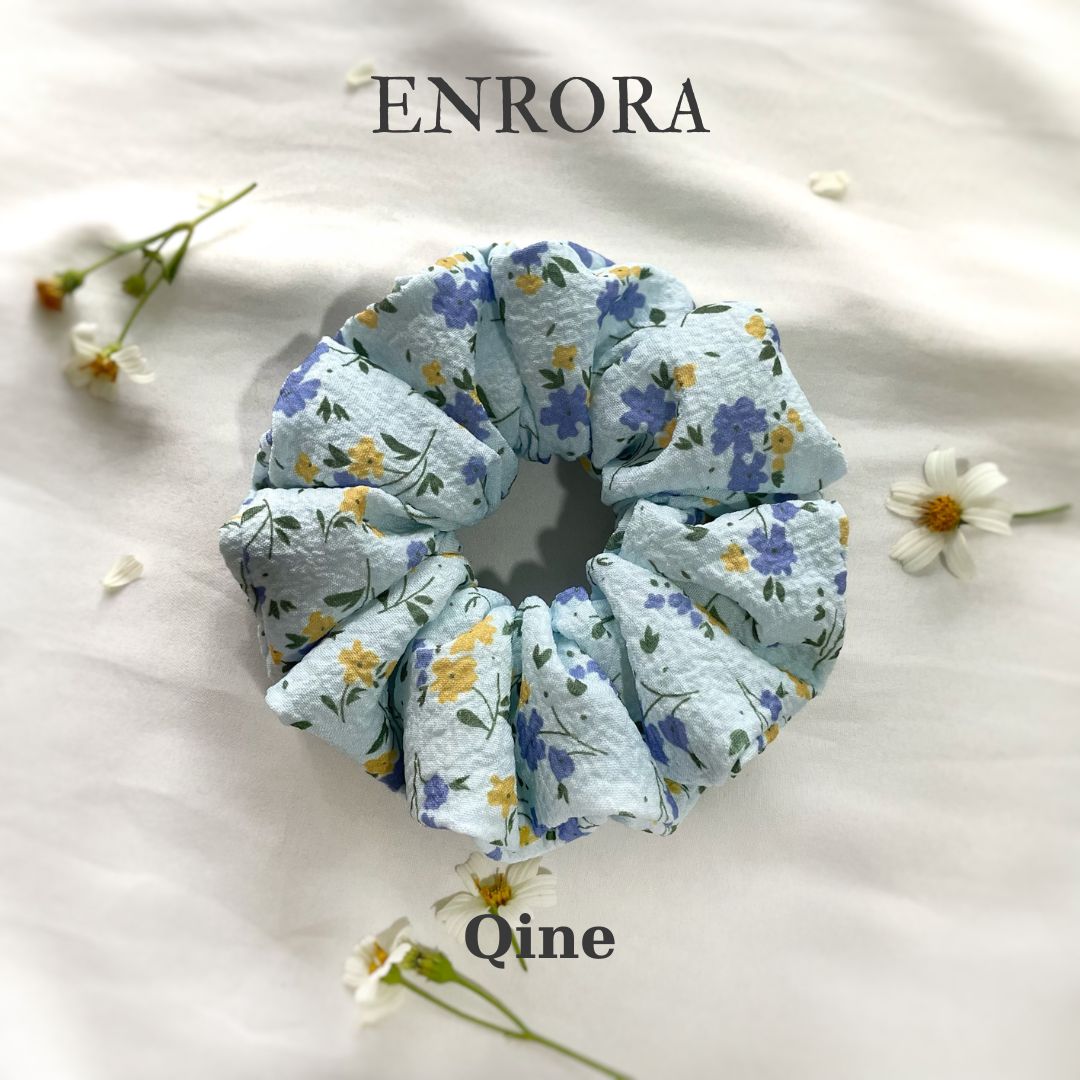 Scrunchies ENRORA Cột Tóc Vải Hoa Tím nhí [100% Handmade]