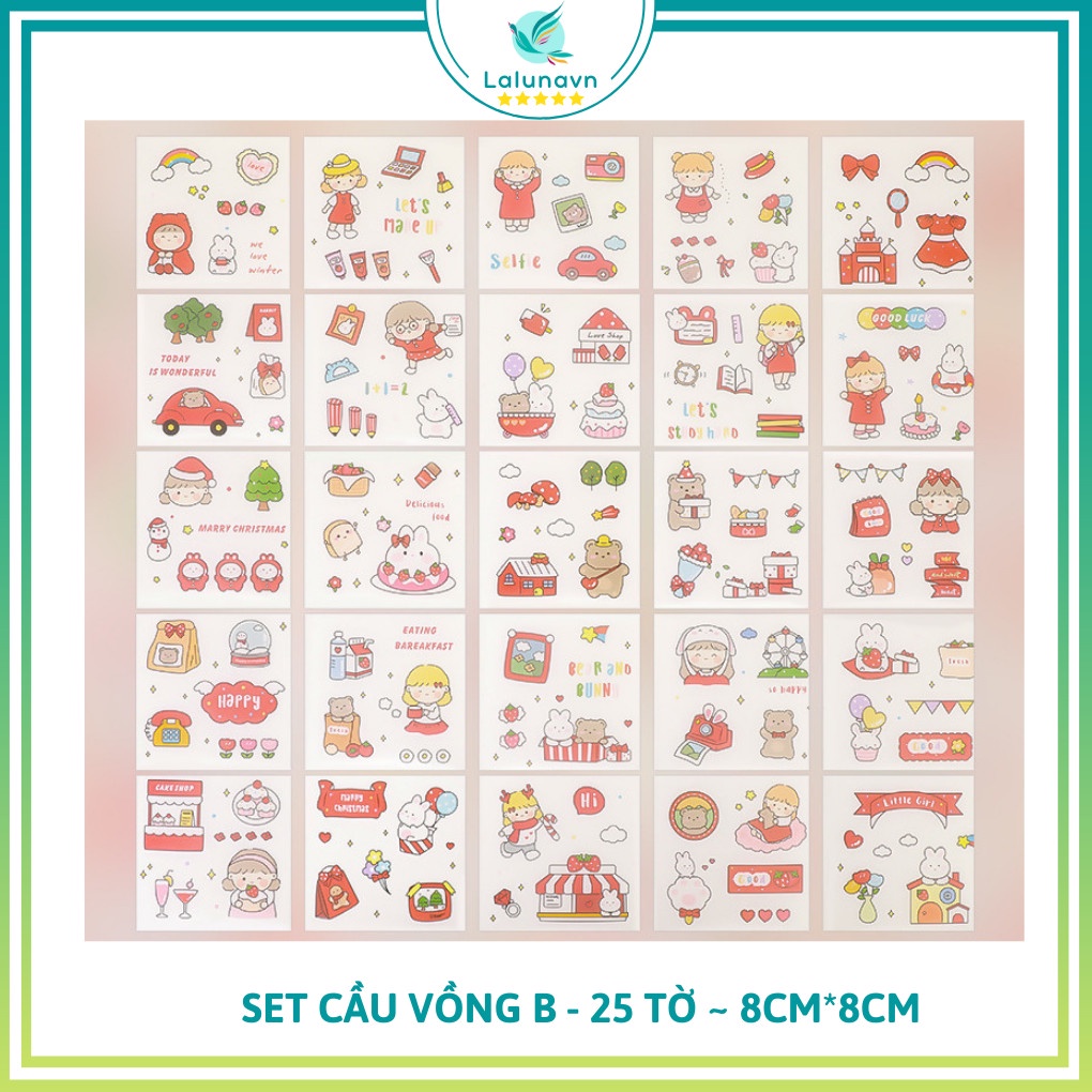 Tập 25 miếng dán Sticker chủ đề dễ thương dùng để trang trí sổ, đồ dùng xinh yêu