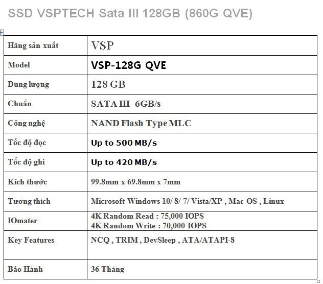[HCM]Ổ cứng SSD VSPTECH 128G (860G QVE) – Bảo hành 36 tháng