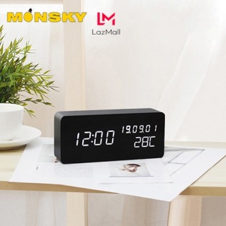 Đồng hồ giả gỗ MONSKY CORAS hình chữ nhật nhỏ gọn, tiện dụng đo thời gian, nhiệt độ phòng, ngày tháng. thumbnail