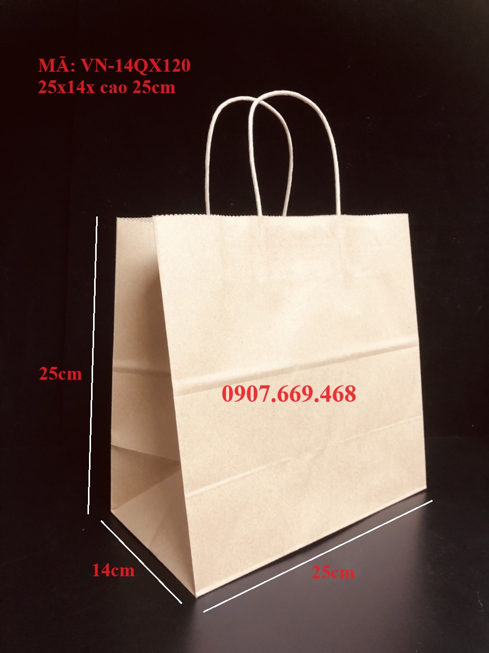 Túi giấy kraft nâu có quai xách (100 túi)