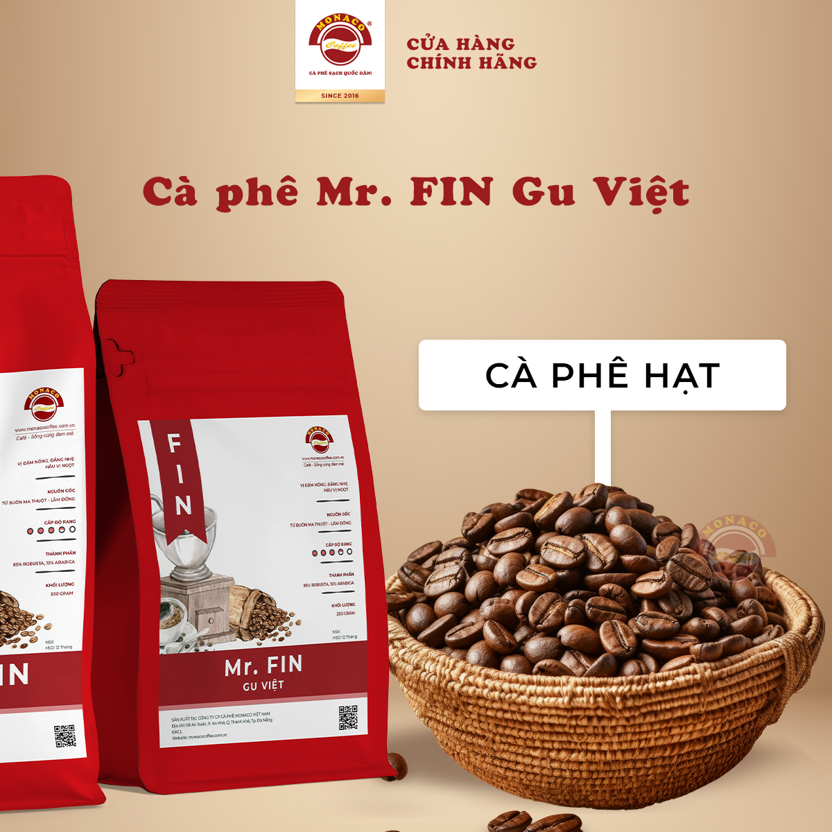 Túi cà phê mr. fin sữa đá - cà phê rang xay pha phin nguyên chất 100% từ monaco coffee