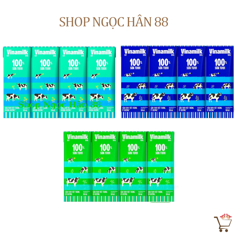 Vỉ 4 Hộp Sữa Tươi Vinamilk 100% 180ml