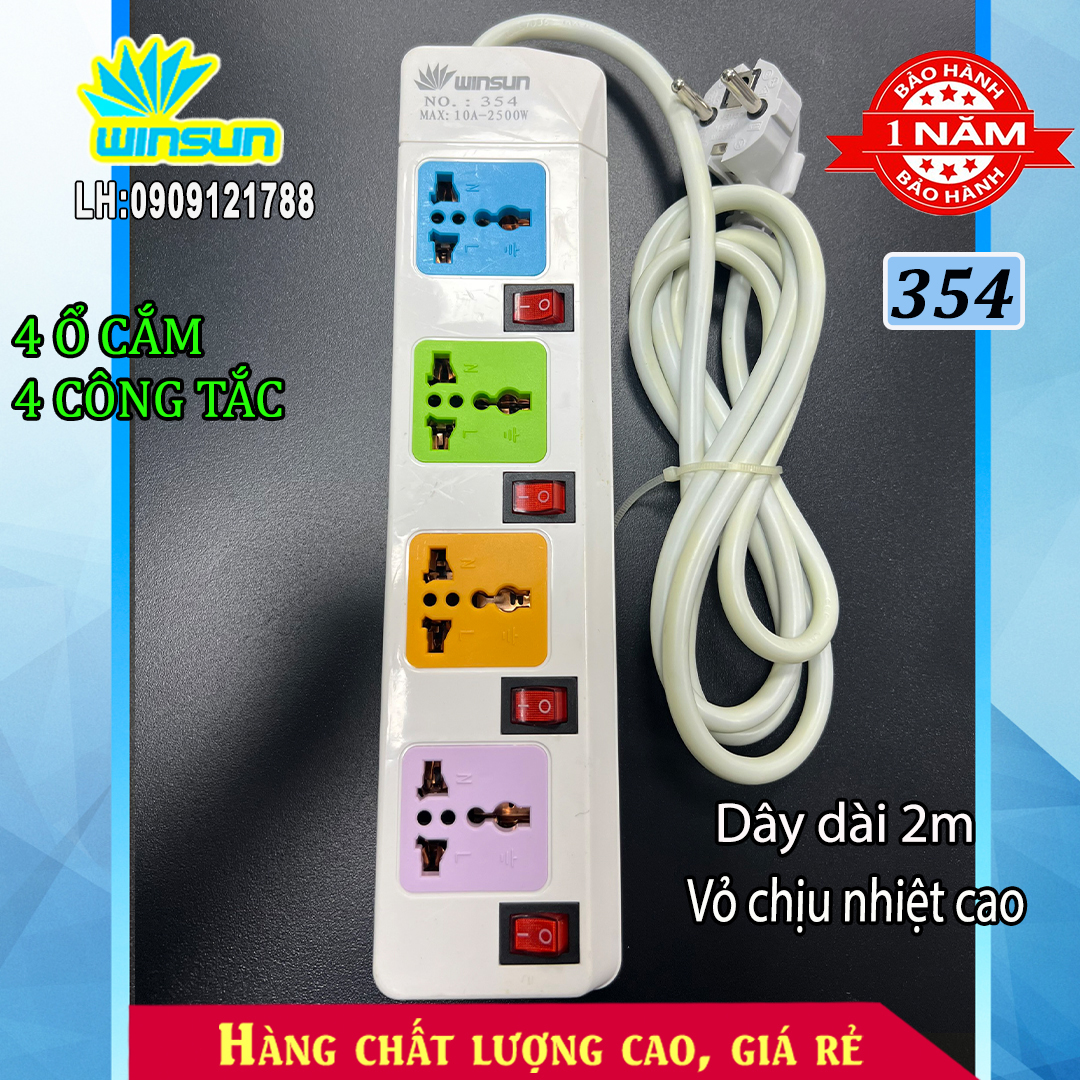 Ổ cắm điện đa năng, ổ cắm 4 công tắc, 3 ổ cắm, 2*usb 354u winsun