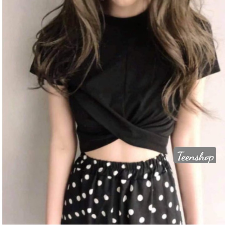 FREESHIPMAX-Áo croptop xoắn bụng cá tính D&N