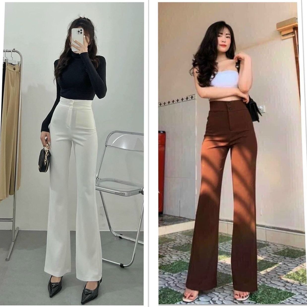 QUẦN ỐNG LOE CẠP CAO 2 KHUY (HÀNG SẴN ) Ms 65