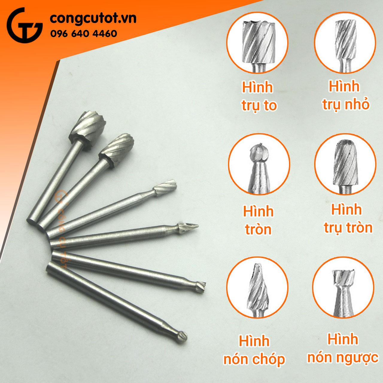 Bộ 6 mũi phay gỗ trục 3mm