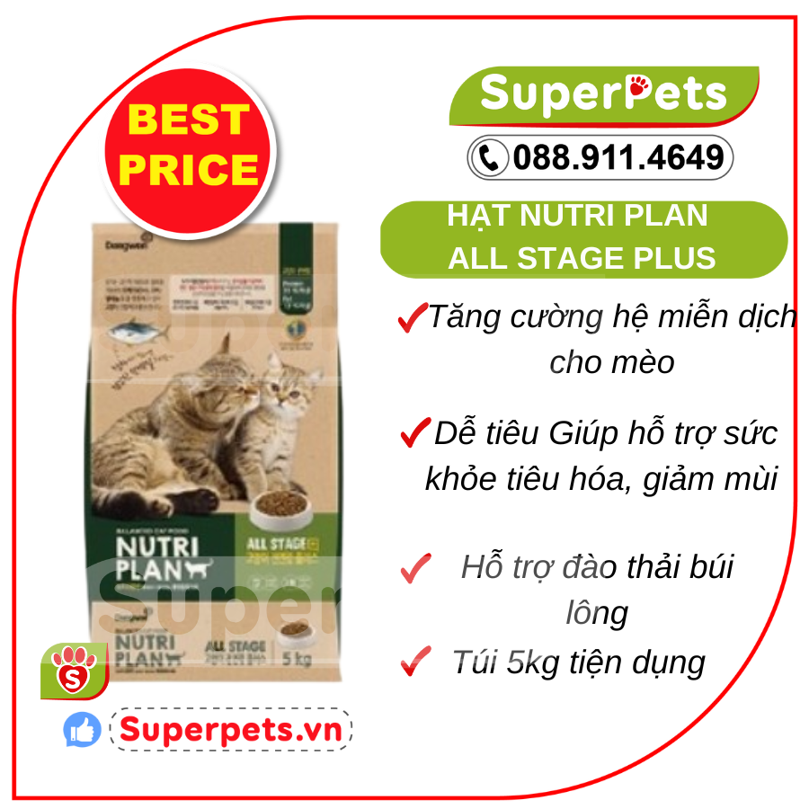 Nutri Plan All Stage Plus 5KG - Premium Cat Food for All Life Stages, Digestive Health Support, Fish Flavor