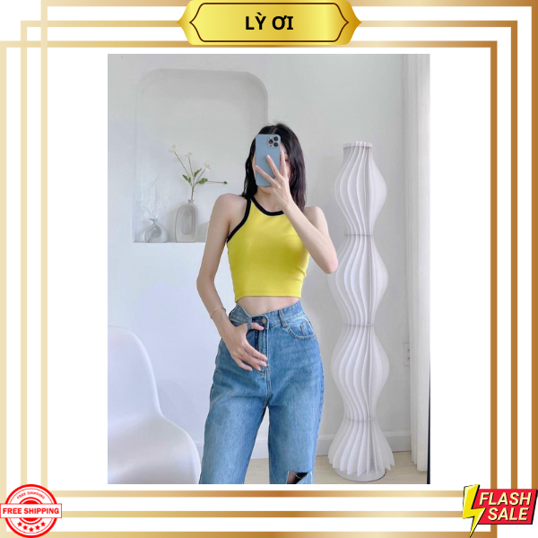 Áo Croptop BA LỖ PHỐI VIỀN Basic Trơn Nữ Thun Gân Kiểu Ôm Body_ Lỳ ơi