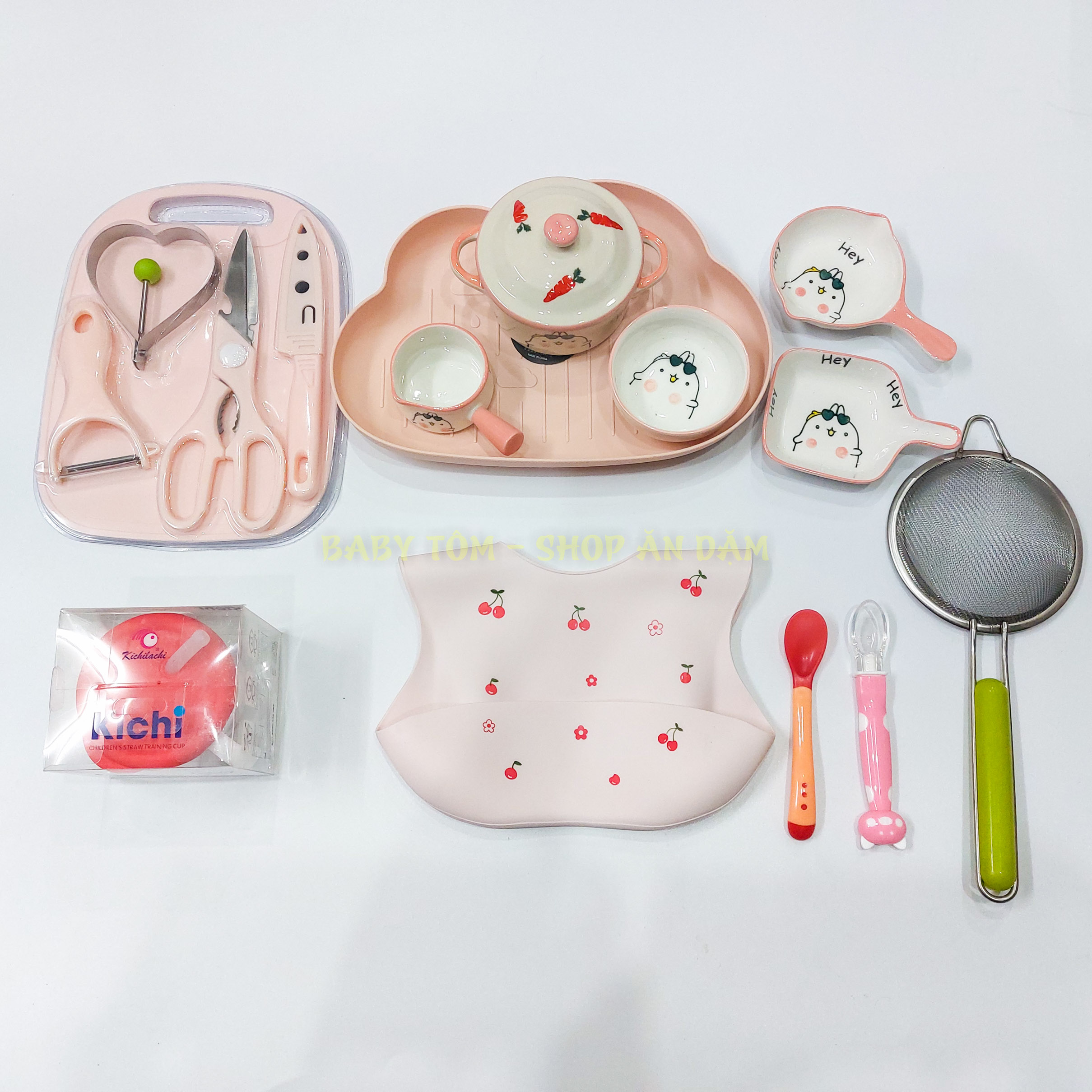 Combo ăn dặm cơ bản cho bé yêu, combo chén và dụng cụ chế biến ăn dặm, Baby Tôm