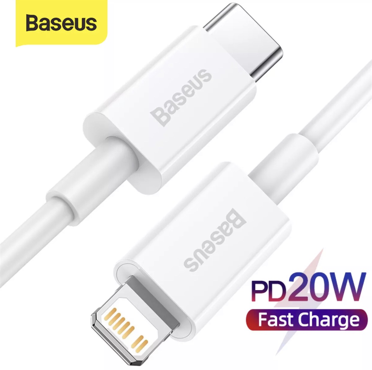 Dây cáp sạc nhanh Baseus cho iPhone 12 đầu Type-C sang Lightning màu trắng dài 1.5m 20w