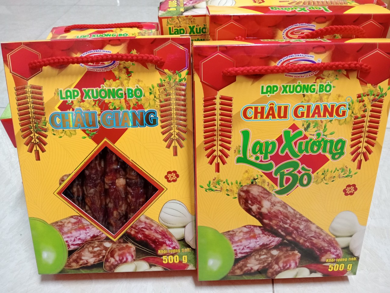Túi 500gr lạp xưởng bò tung lò mò an giang sấy khô