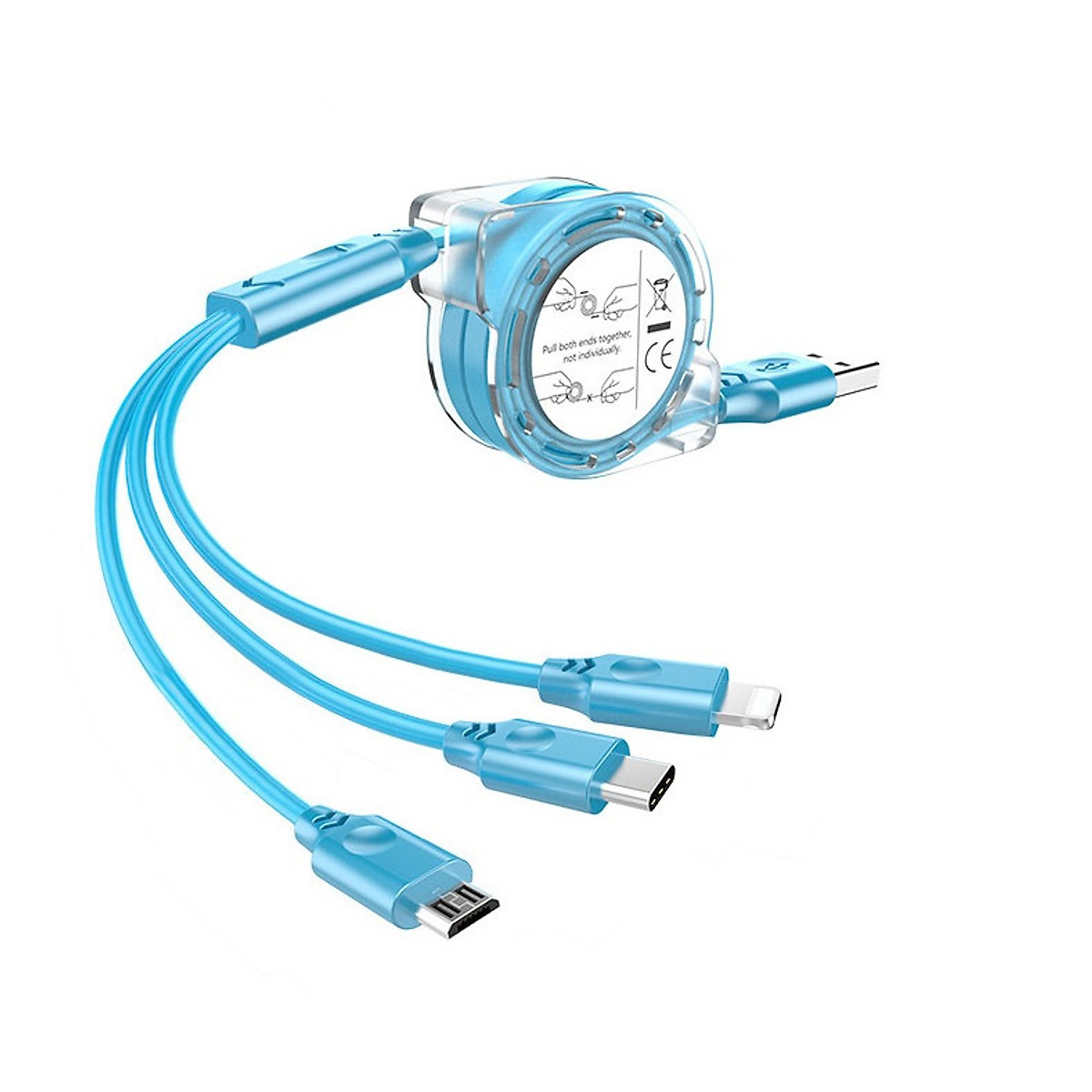 Cáp Sạc Đa Năng 3 Đầu Dây Rút Cổng Micro USB, Type C và Lightning