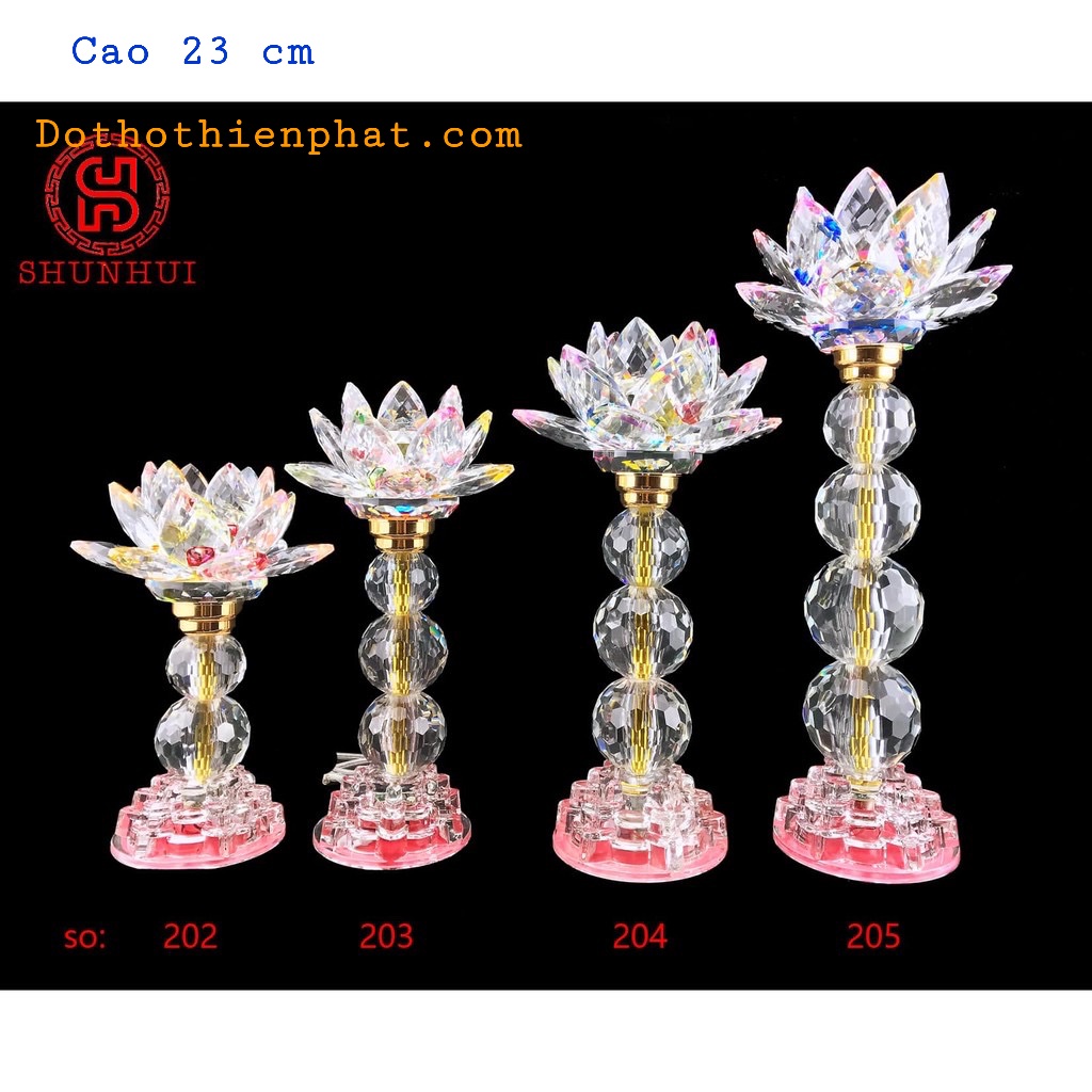 Cặp đèn thờ đá pha lê cao cấp Led tự động đổi 7 màu cao 23cm mã 202
