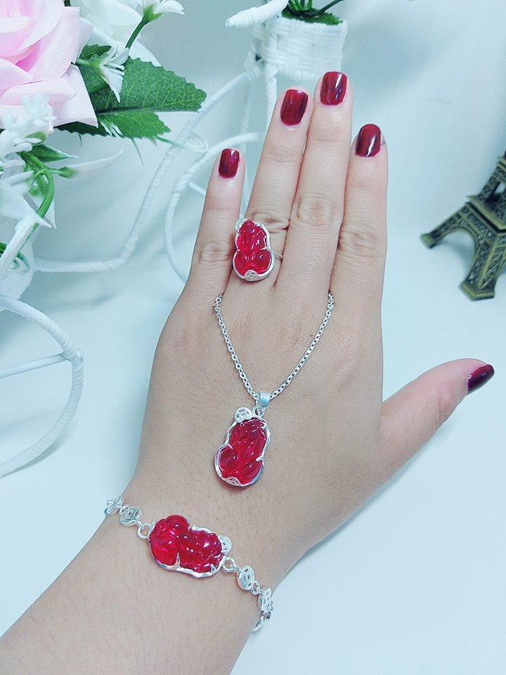 Bộ trang sức bạc ta tỳ hưu nghê đá phong thủy