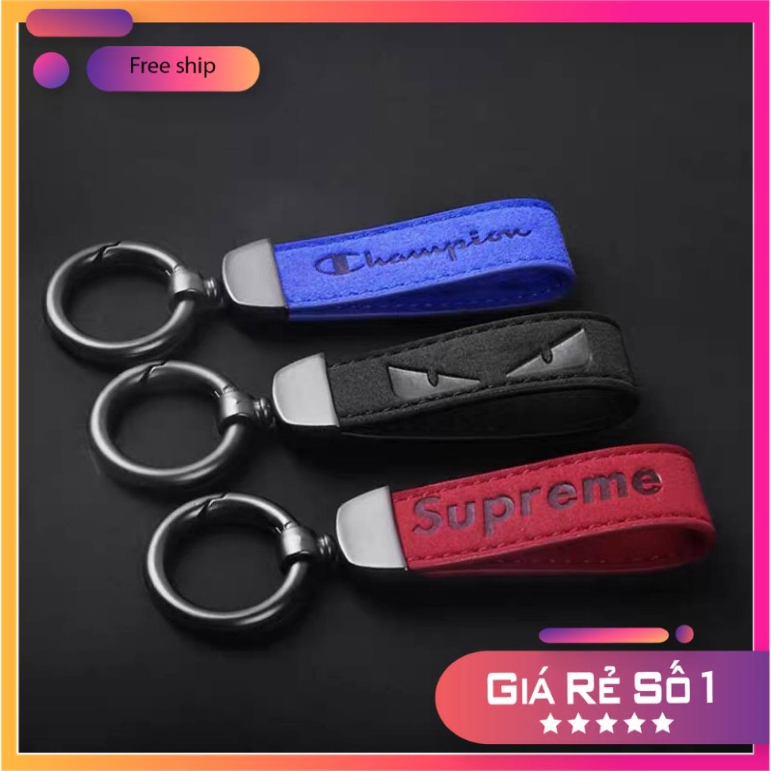 Móc khoá da Supreme cao cấp cho xe hơi, xe máy