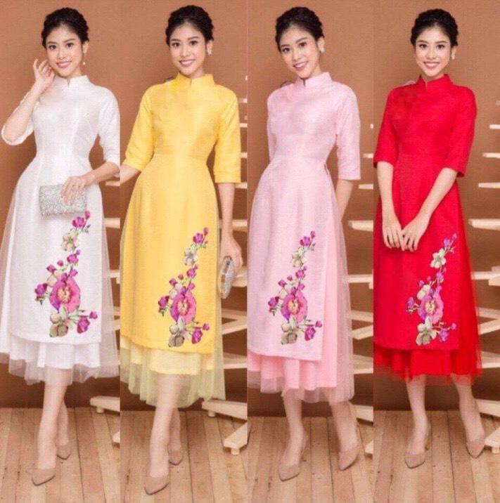Sét Áo kèm Váy Cách Tân Thêu Hoa ( nhiều màu )