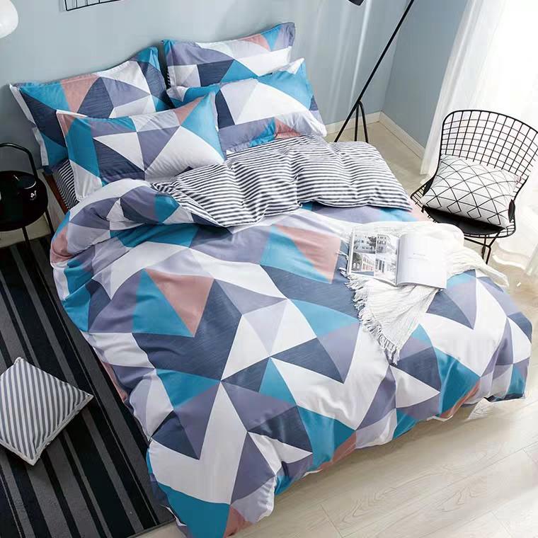 Bộ Chăn Ga Gối ( 01 Drap + 1 vỏ mền + 2 áo gối ) Kẻ Chéo Pha Nhiều Màu