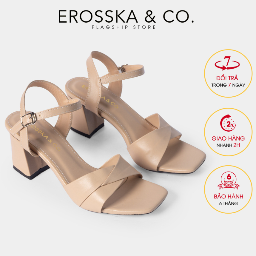 Giày sandal cao gót Erosska thời trang mũi vuông quai ngang bắt chéo cao 7cm EB020 (NU) giá rẻ