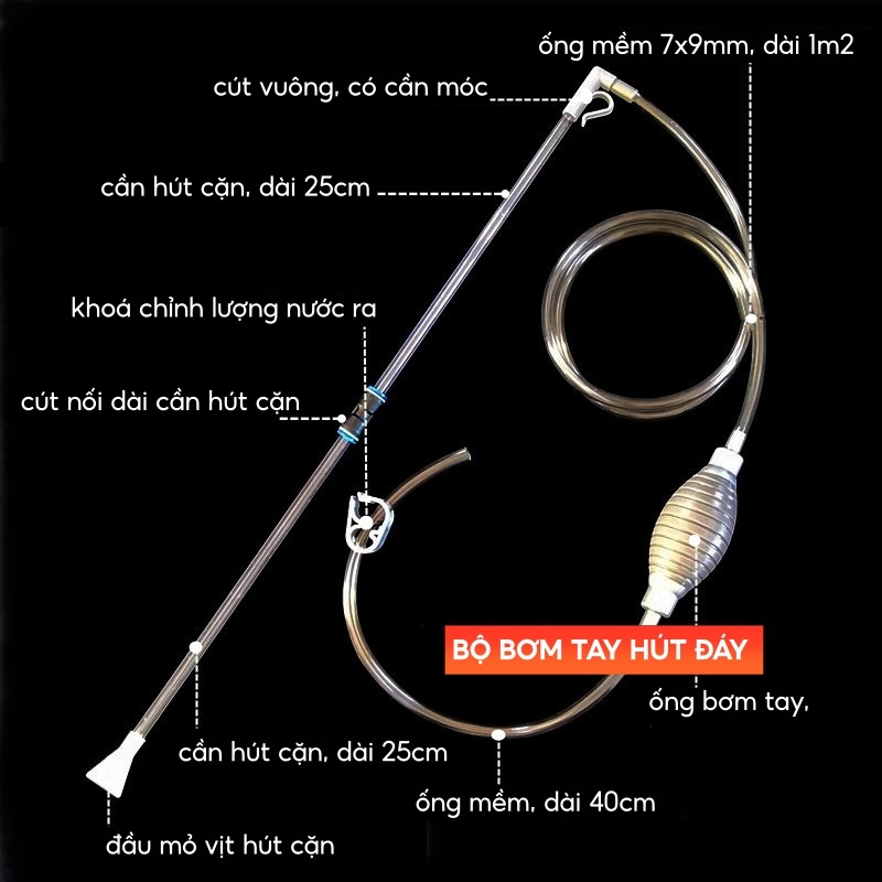 Bộ bơm tay mini thay nước - hút cặn đáy bể cá | phụ kiện vệ sinh bể cá cảnh thuỷ sinh