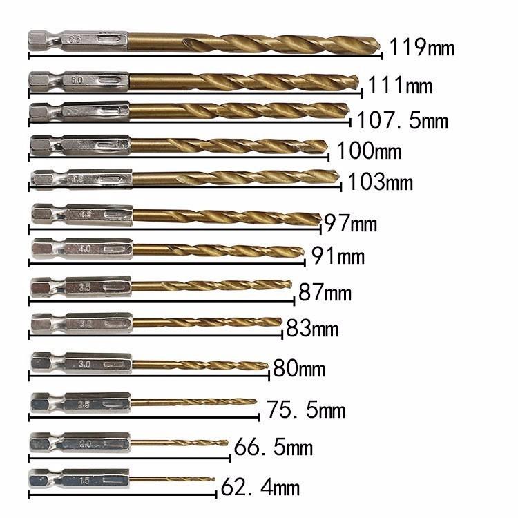 Bộ 13 mũi khoan HSS đuôi lục giác