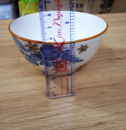 Bộ 10 Chén gốm sứ hoa văn Simple 4D + 10 đôi đũa nhựa