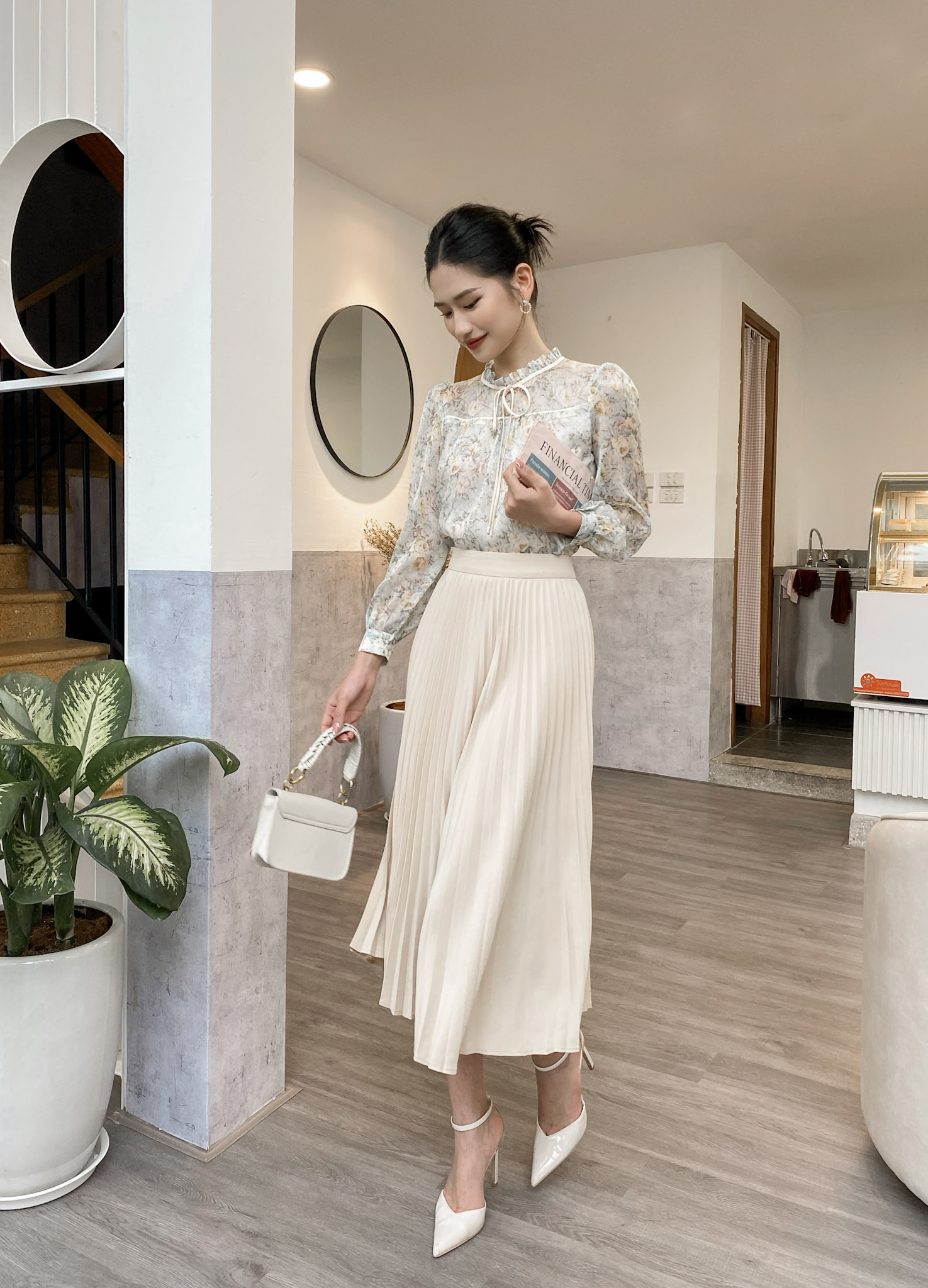 LALYA_CV109_Chân váy dập ly xòe quạt-Be