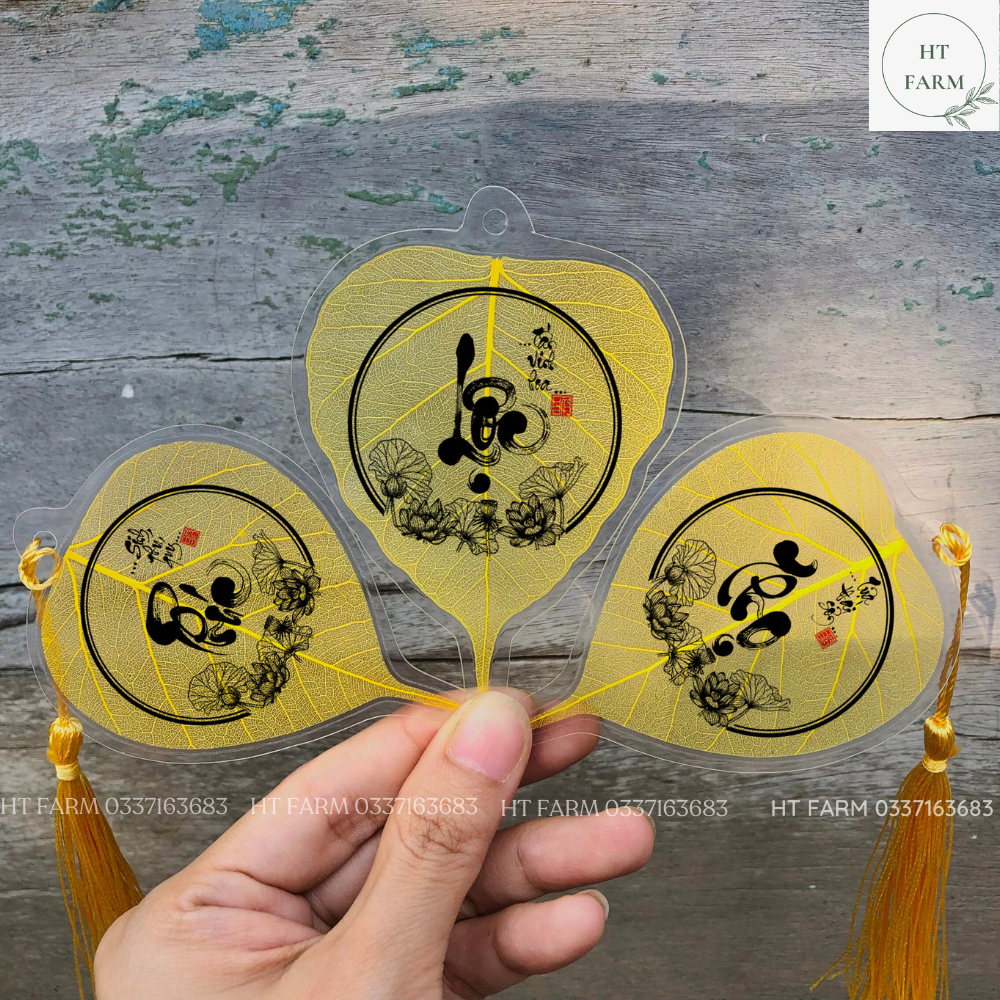 Lá bồ đề thư pháp "Phúc - Lộc - Thọ" (Cầu Tài Lộc - May mắn – Bình An, Ốp điện thoại, Hàng loại 1)