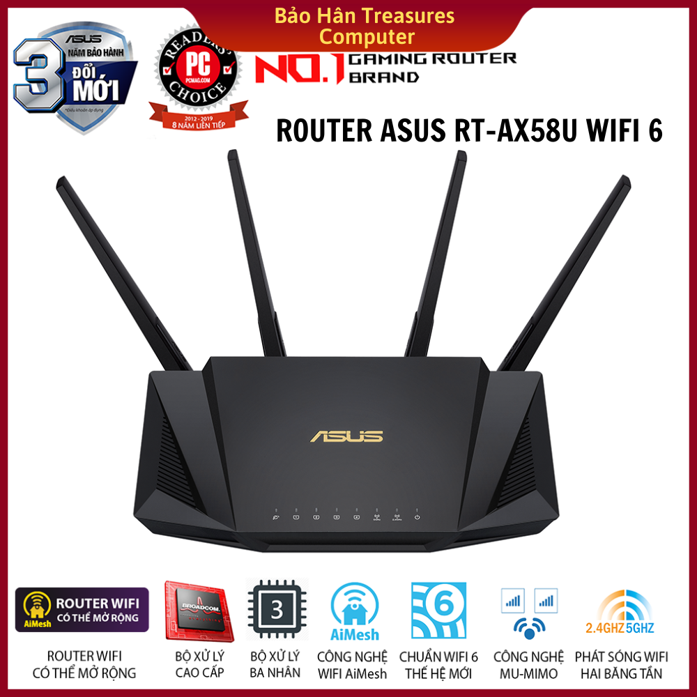 [Trả góp 0%]Router Wifi Asus RT-AX58U V2 Chuẩn AX3000 Dual Band WiFi 6  (router WiFi có thể mở rộng) - Hàng Chính Hãng