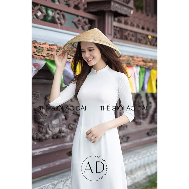 Áo dài trắng truyền thống nữ học sinh đi học cấp 3 thiết kế may sẵn 2 tà kiểu cổ cao 2cm chữ V giá rẻ vải lụa Tây Thi co giãn cao cấp mặc kỷ yếu chụp ảnh đẹp
