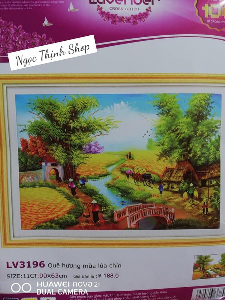 Tranh thêu chữ thập quê hương mùa lúa chín KT 90x63 cm