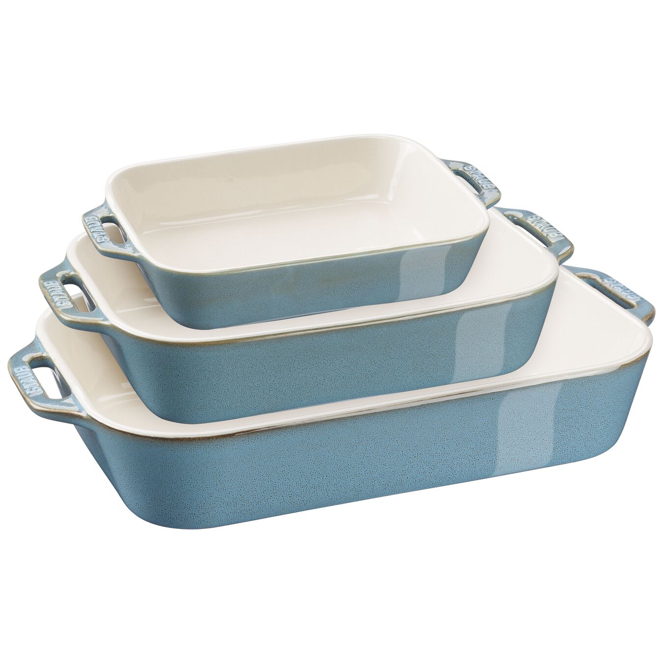 Bộ 3 khay gốm bỏ lò staub, hình chữ nhật, màu xanh lam