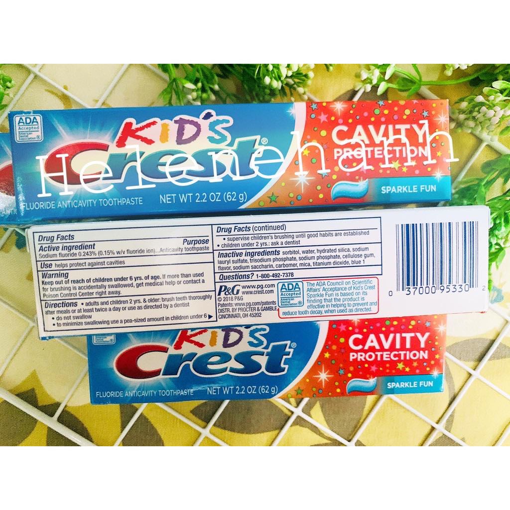[Bill US] {Hàng Air} Kem đánh răng trẻ em Crest Kid's Mỹ 130g ( Up 2 tuổi)