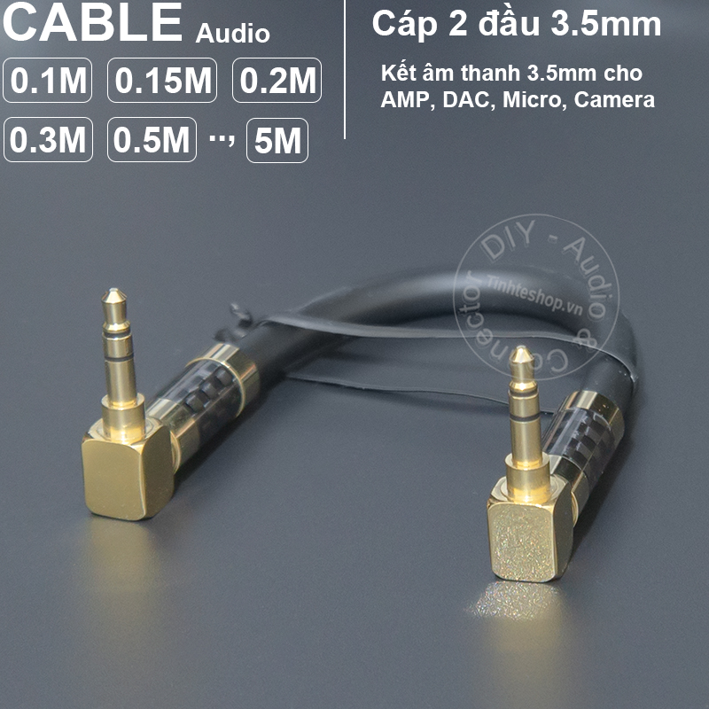 Self-made 1/8th stereo audio cable, 90 degree jack, size 0.1 to 5 meters