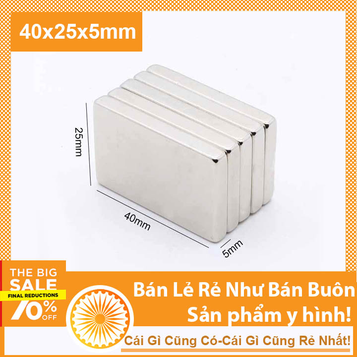 Nam châm đất hiếm 40x25x5mm từ tính mạnh