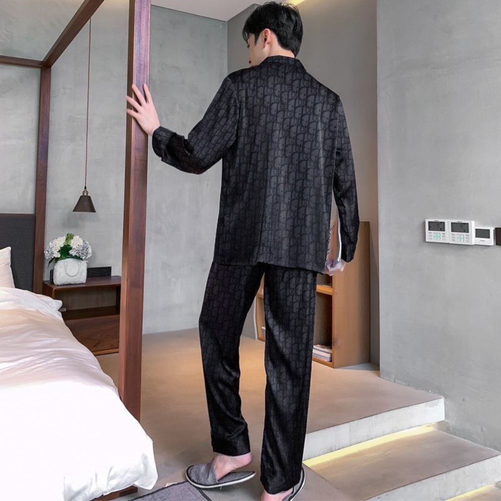 Đồ ngủ nam chất liệu lụa gấm áo dài quần dài , bộ pyjama