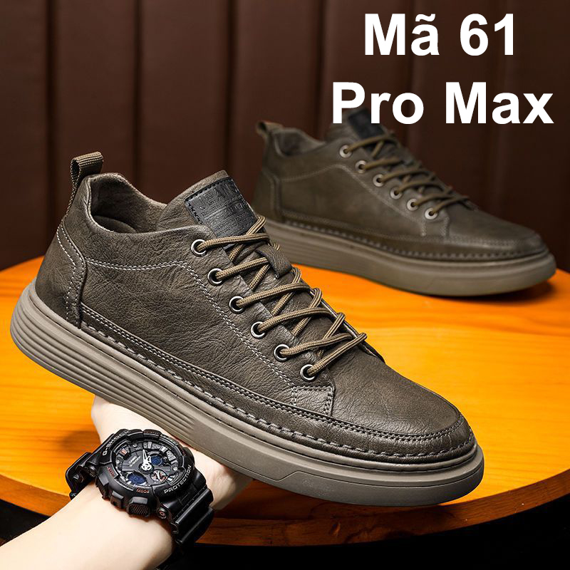 Giày thể thao nam, giày da pu cao cấp full nâu kiểu dáng classic mã 61 pro max