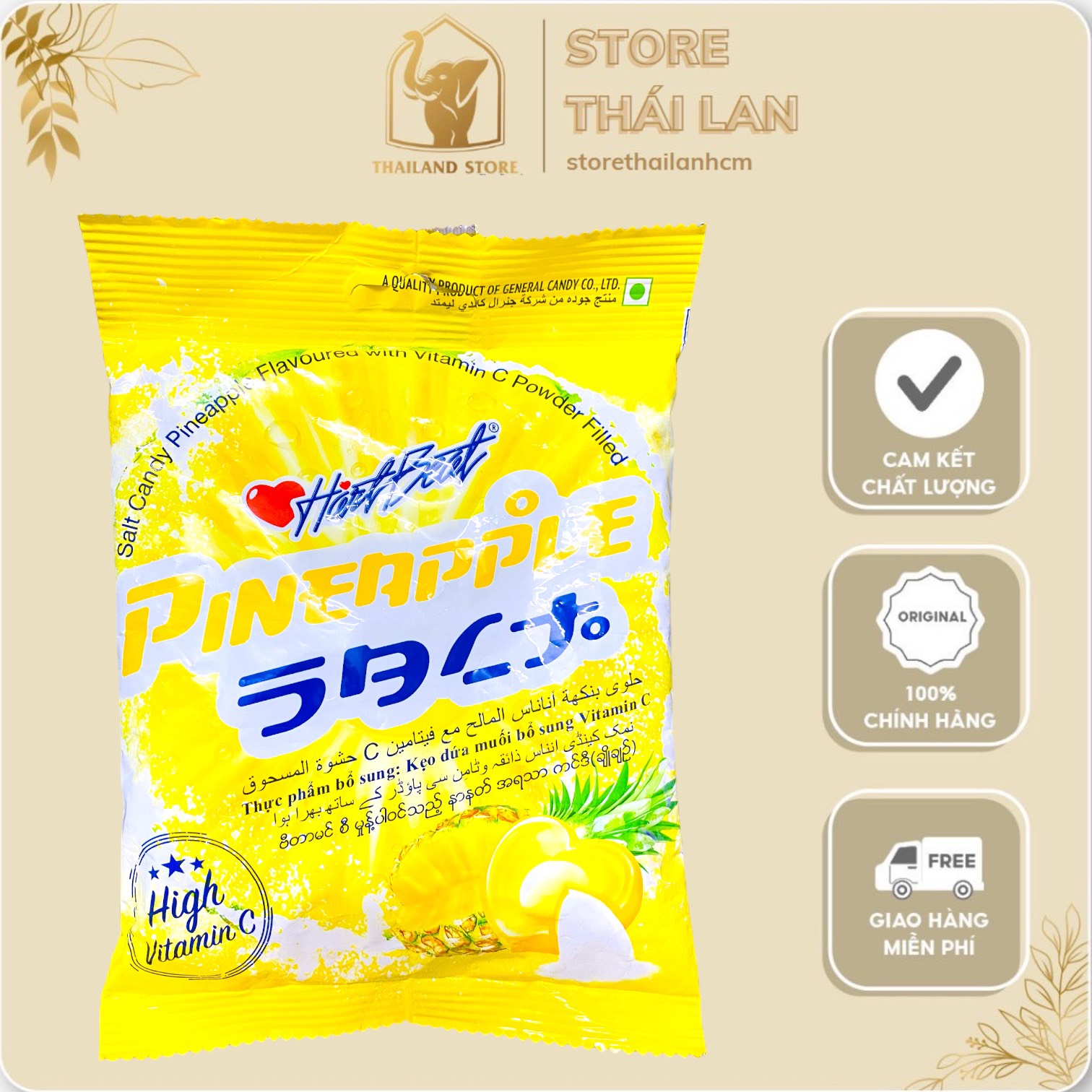 Kẹo chanh muối hartbeat thái lan vị dứa 120g bổ sung vitamin c
