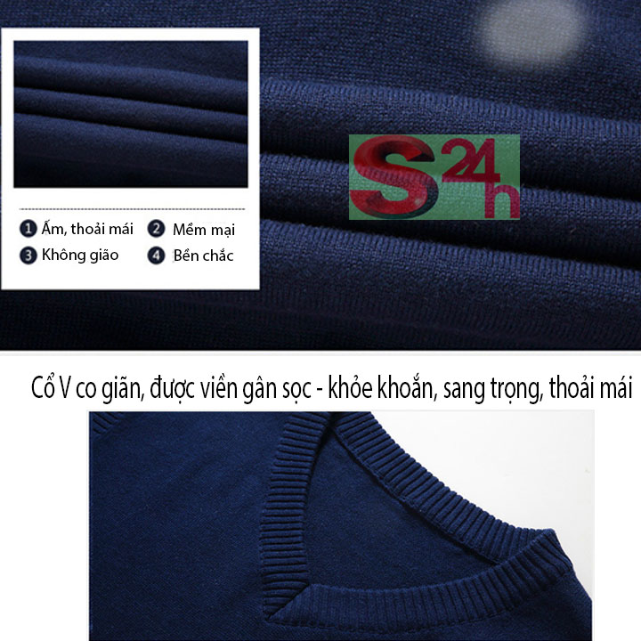 Áo gile len nam mỏng trơn màu cổ V AGL03