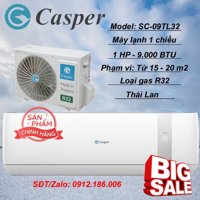 Máy lạnh Casper 1 HP (9.000BTU) SC-09TL32 - Hàng chính hãng (LIÊN HỆ VỚI NGƯỜI BÁN ĐỂ ĐẶT HÀNG)