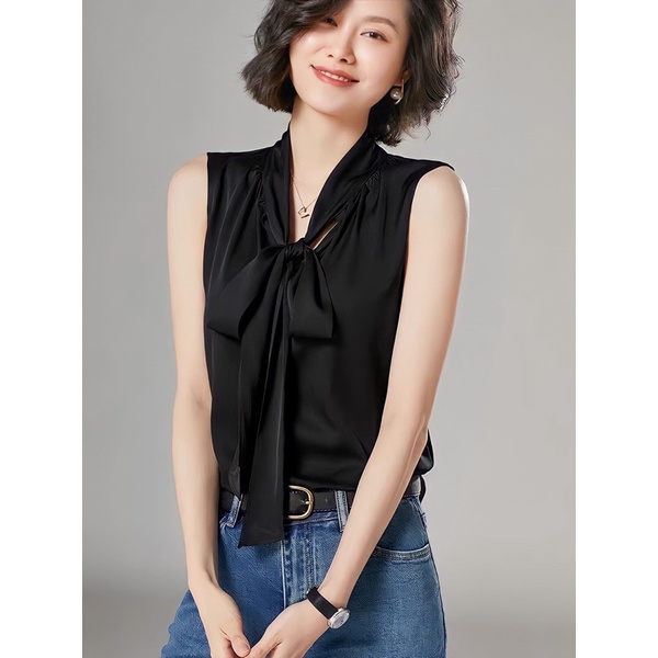 [Hàng QCCC] Áo lụa Latin cộc tay buộc nơ cổ siêu chảnh