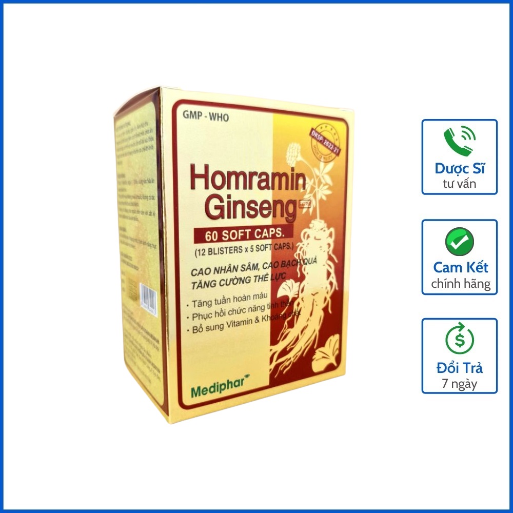 Viên uống bồi bổ sức khỏe homramin ginseng nhâm sâm - giúp ăn ngon ngủ tốt, tăng cường miễn dịch - homtamin ginseng hộp 60 viên