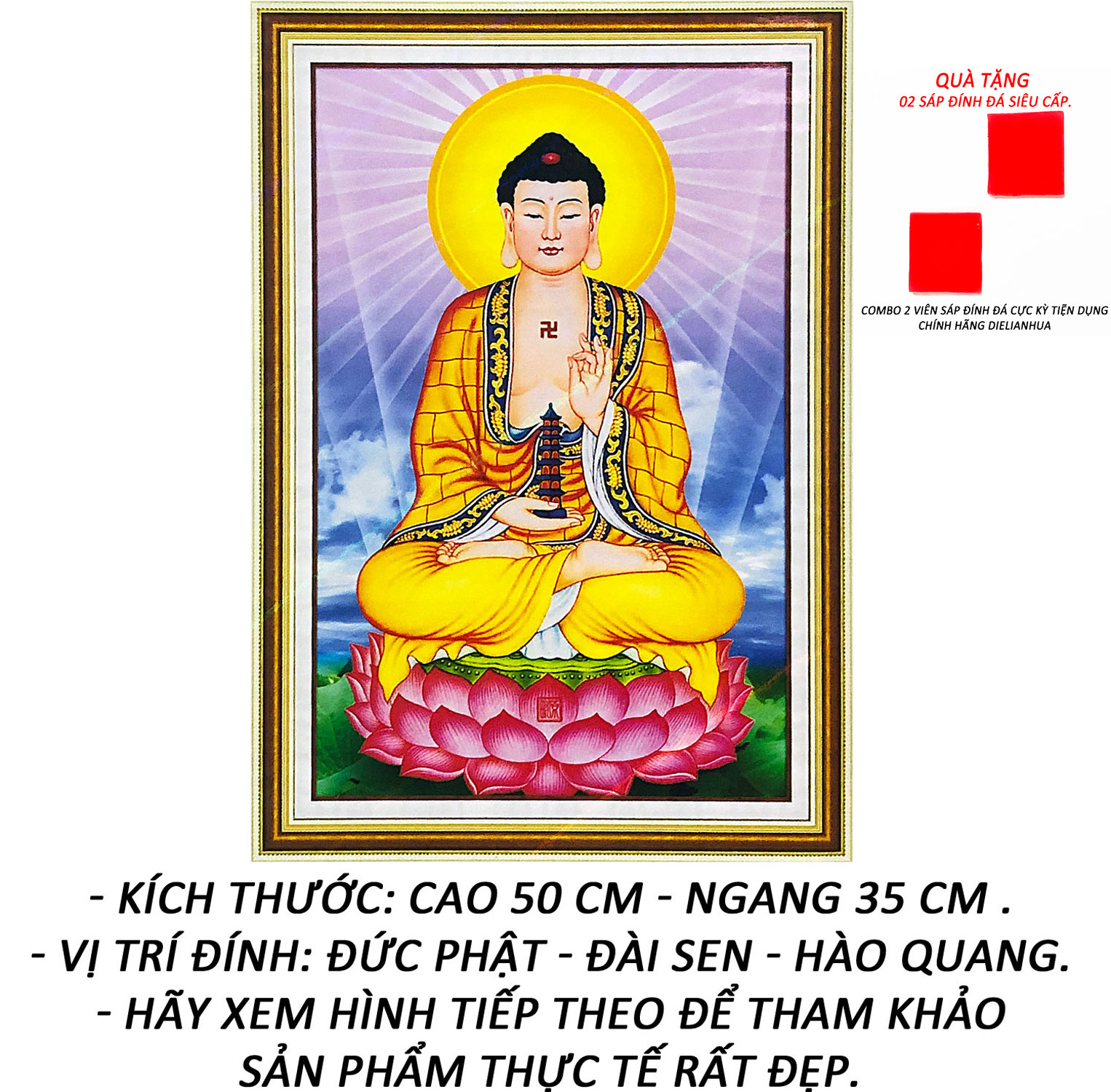 Tranh Đính Đá 5D - Quan Thế Âm Bồ Tát Và 9 Cá Vàng (Kèm Quà Tặng) - Tranh Minh Hiền (TỰ ĐÍNH ĐÁ)
