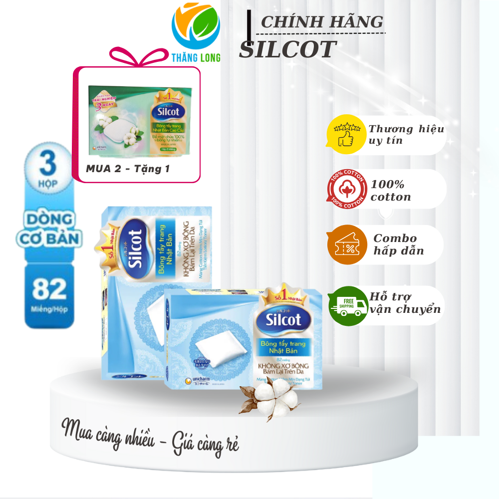 (Giá tốt) Bông trang điểm (bông tẩy trang) Silcot 82 miếng/hộp Combo 4
