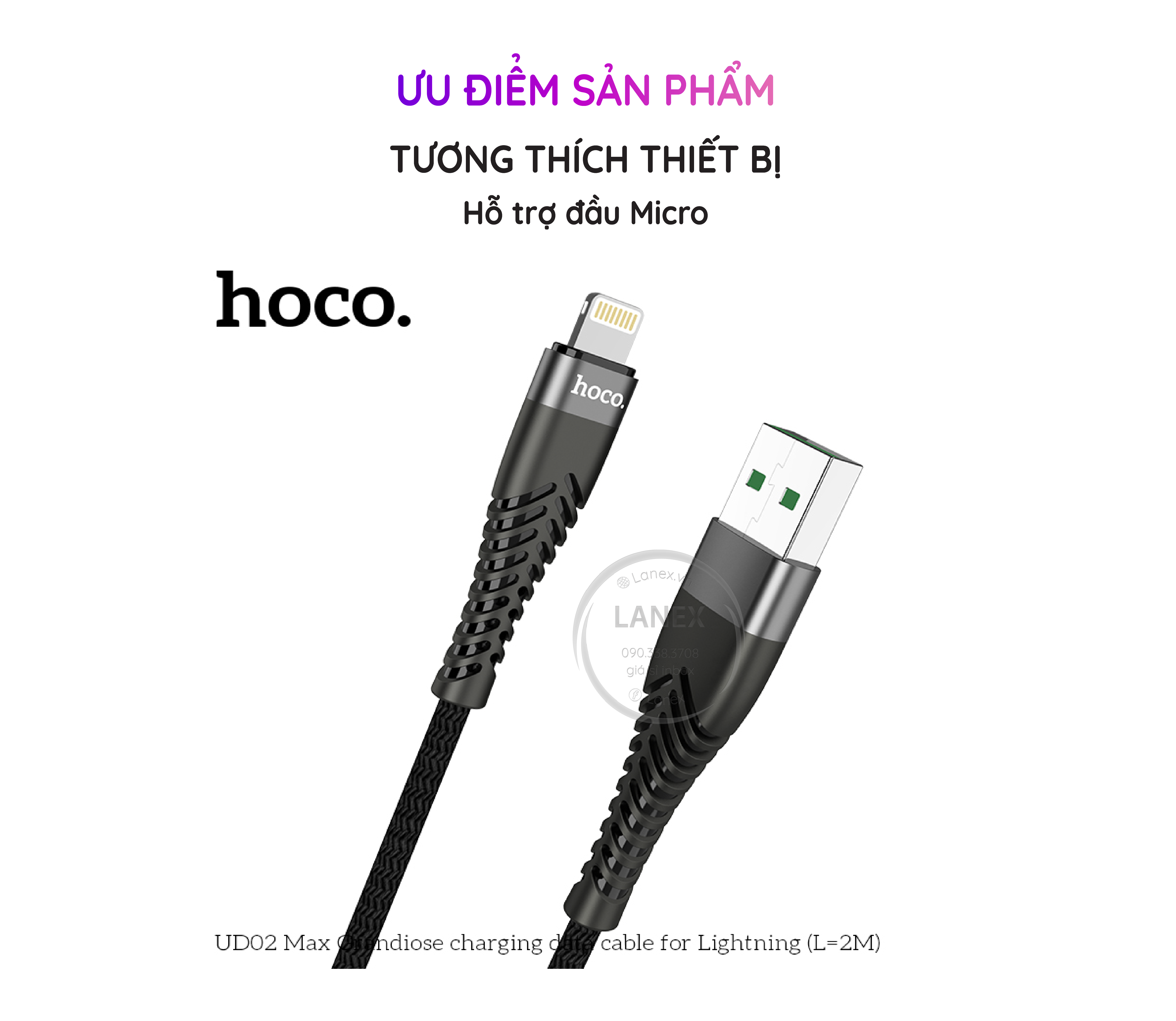 Cáp Sạc Nhanh Hoco Ud02 Max Dây Dù Micro 3.0a Dài 2.0m