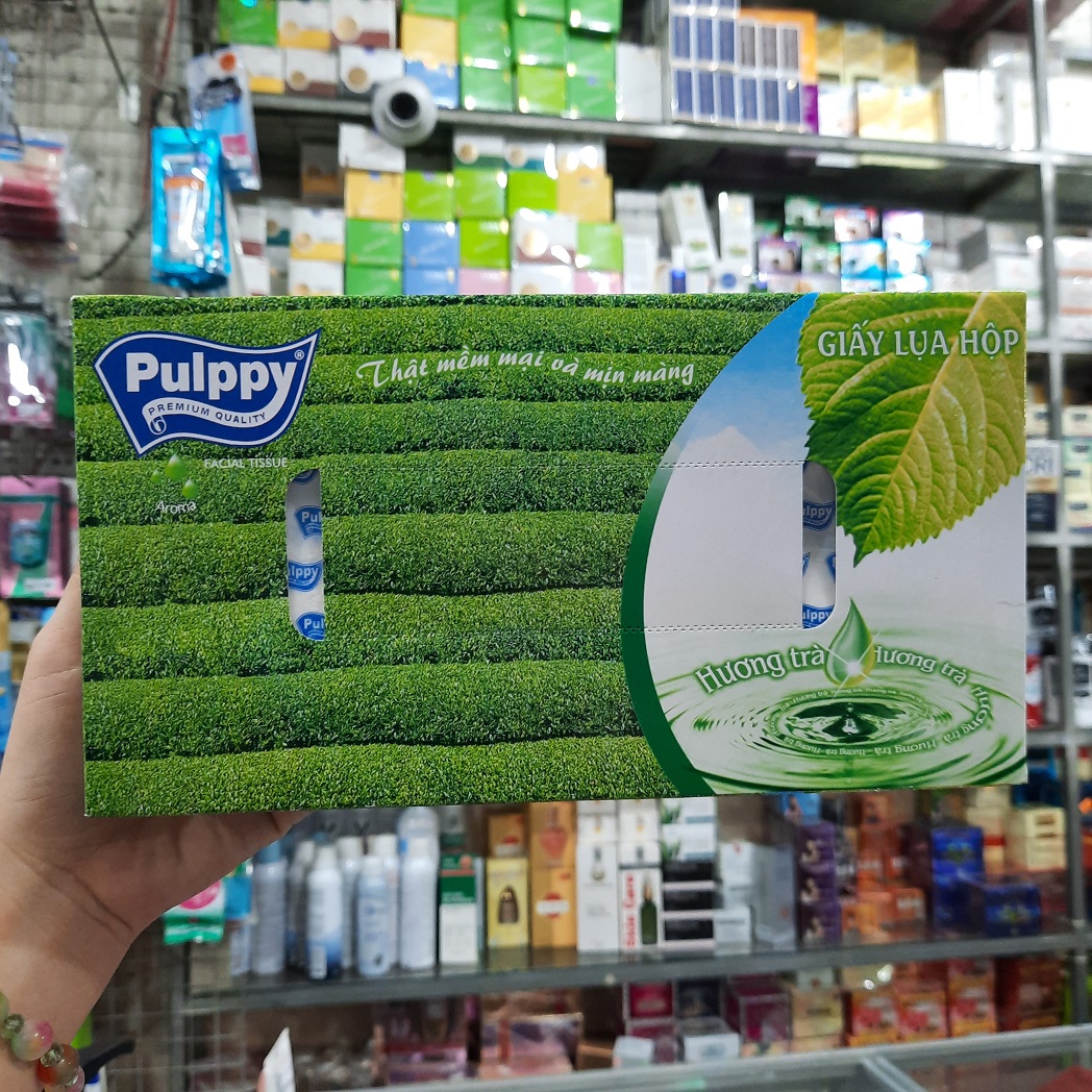 Khăn giấy hộp Pulppy trà xanh 100 tờ 2 lớp