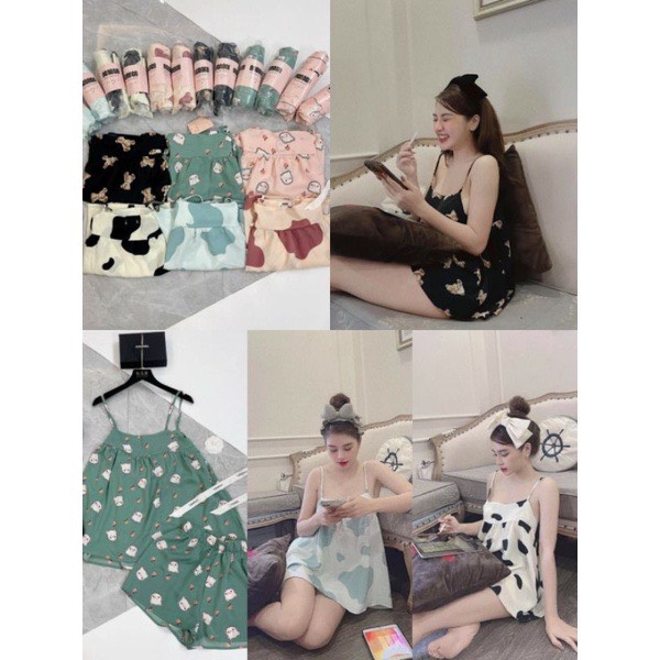 Bộ đồ ngủ pijama nữ hai dây  chất lụa Kate Thái mềm mịn