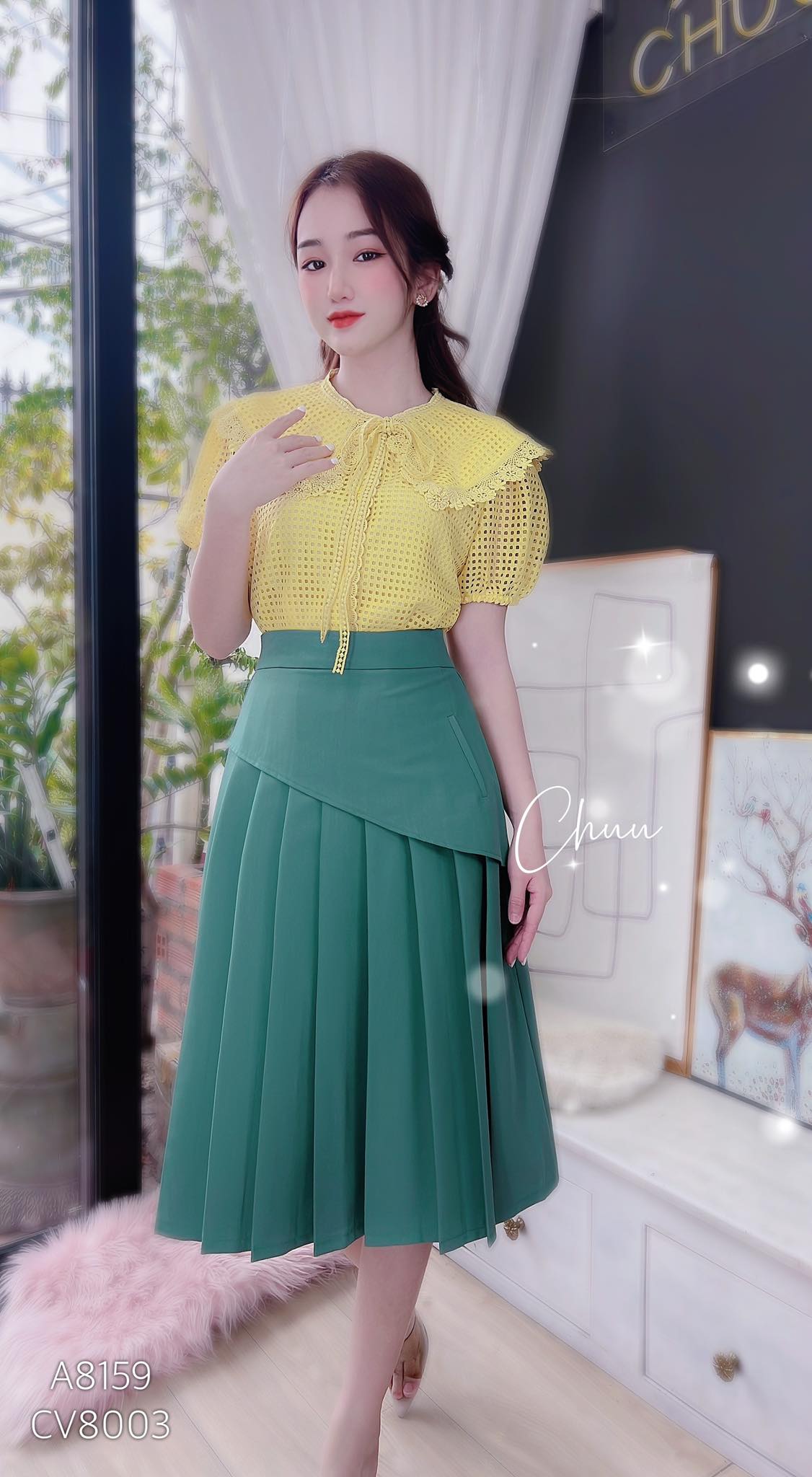 Chân váy công sở nữ kiểu xếp li peplum CHUU CV8003