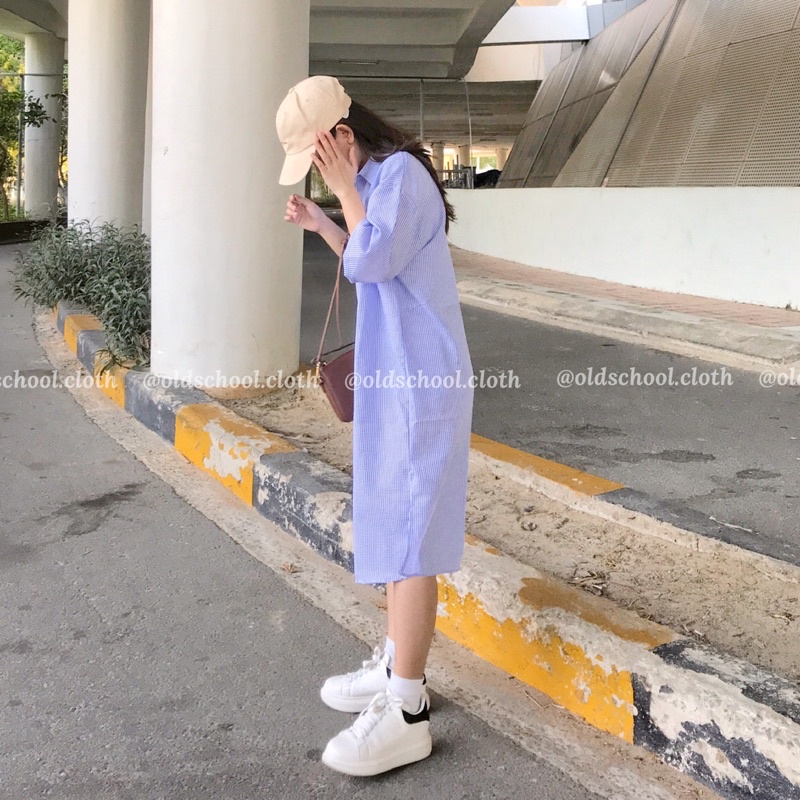 (Oldschoolcloth)ĐẦM SƠ MI KẺ XỐP ULZZANG (video)
